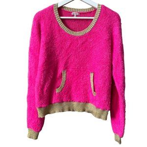 Juicy Couture Lurex Hot Pink Gold Trim Eyelash Crop Sweater Size M